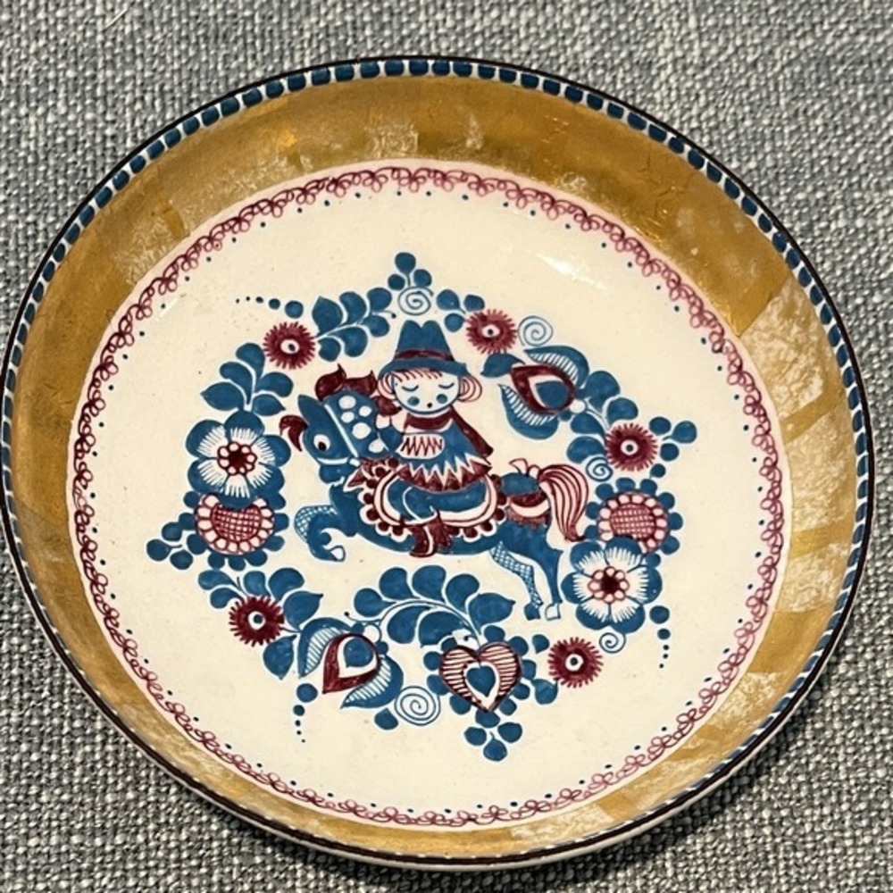 Handcrafted‎ Enamel Trinket Dish Steinbock Email Austria Gold Details 4"